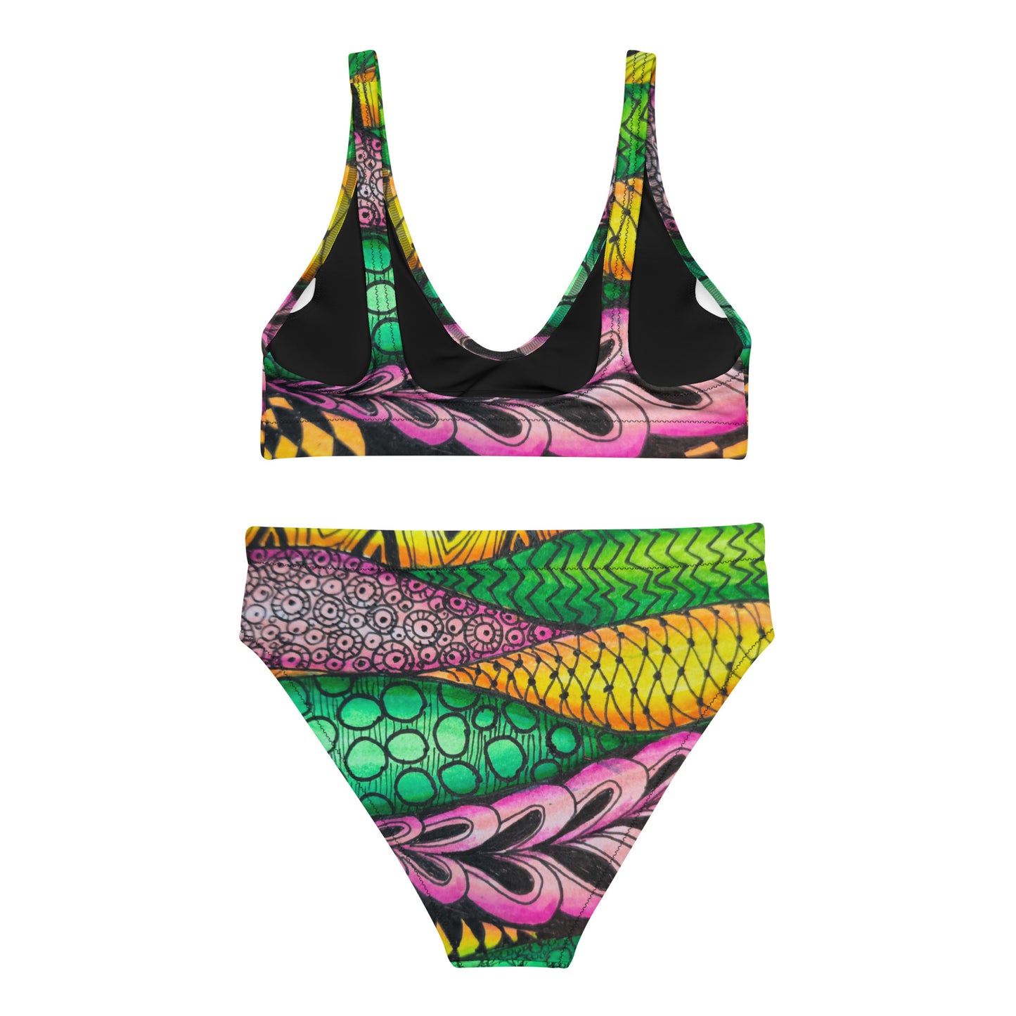 High-waisted Bikini - Zen Bloom - Colorful Abstract Artwork Design