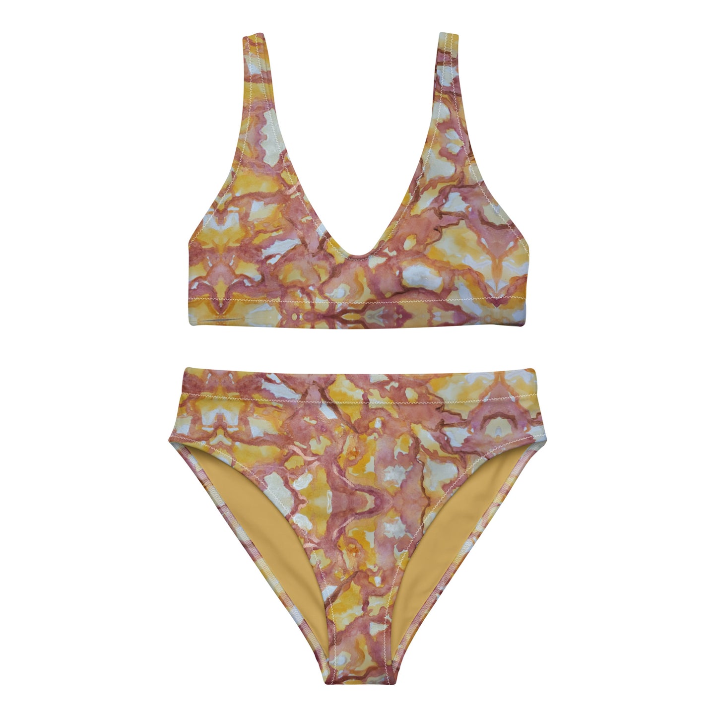 High-waisted Bikini - Sunset Veil - Colorful Abstract Artwork Design