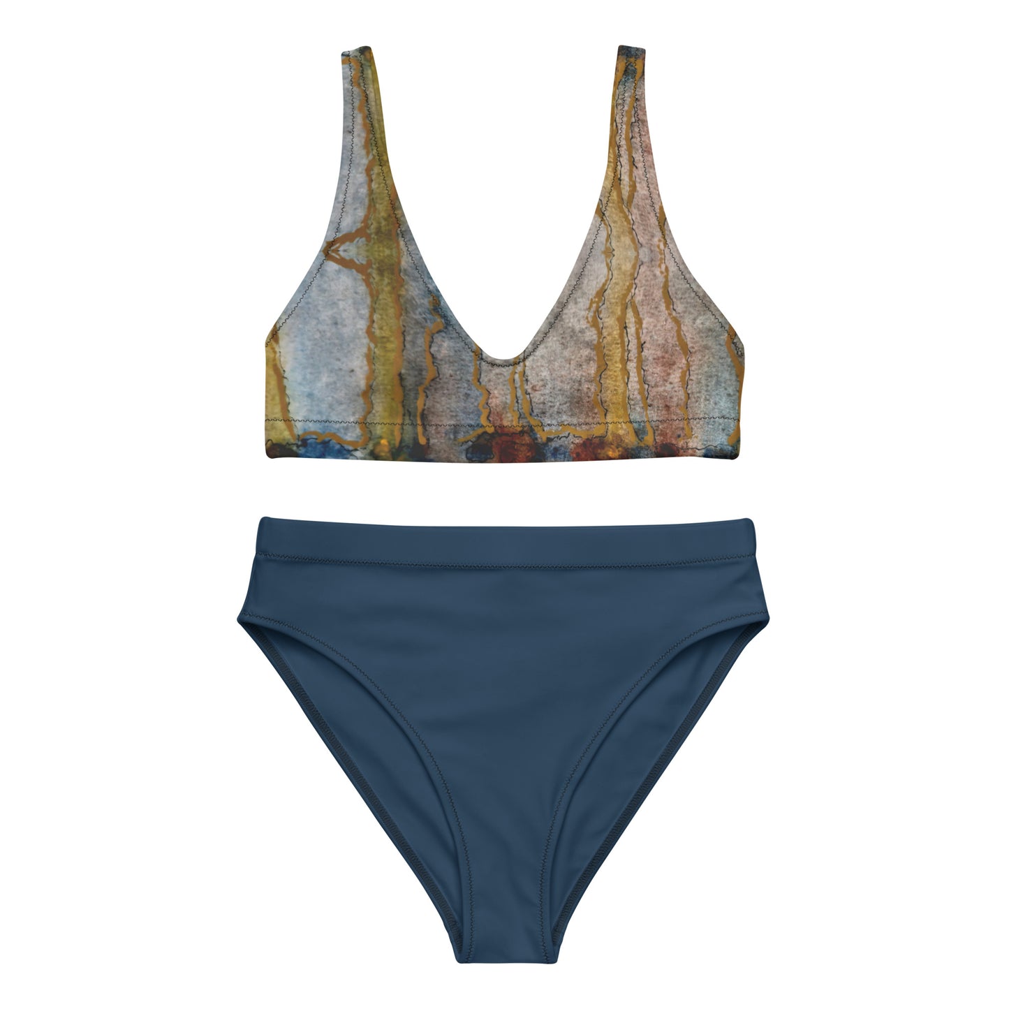 High-waisted Bikini - Twilight Reflections - Colorful Abstract Artwork Design