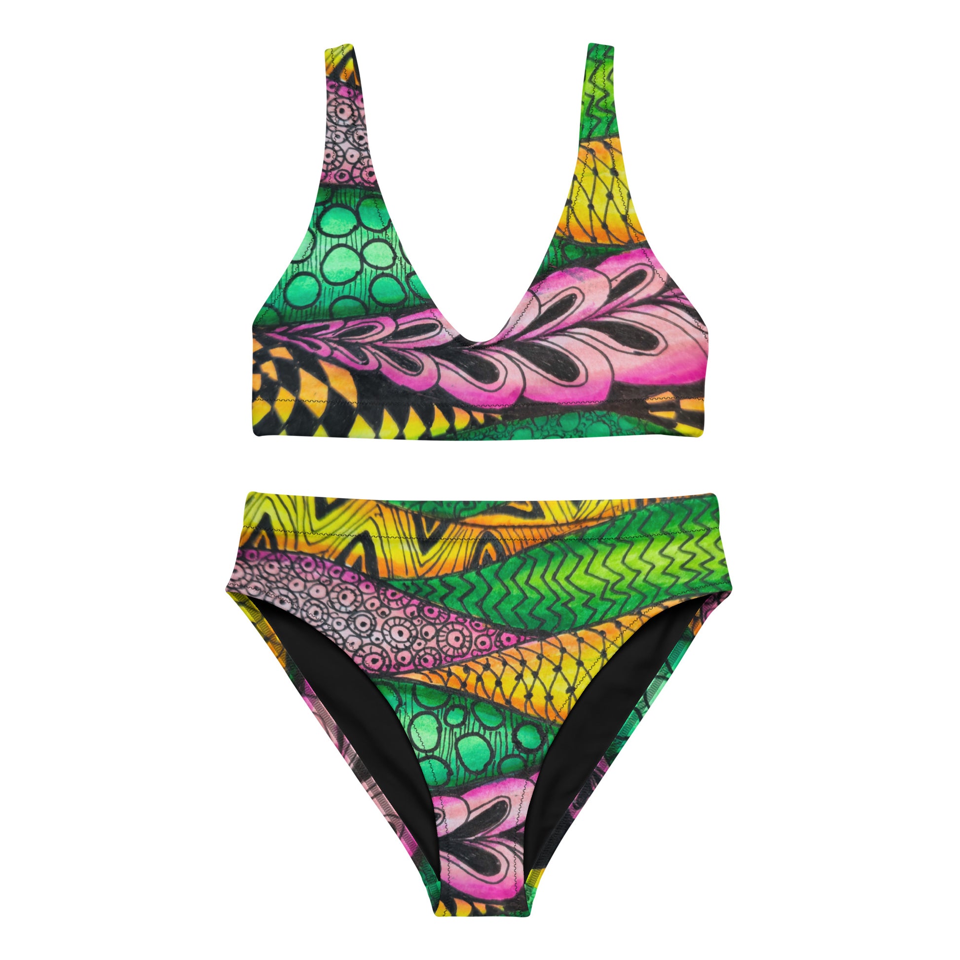 High-waisted Bikini - Zen Bloom - Colorful Abstract Artwork Design