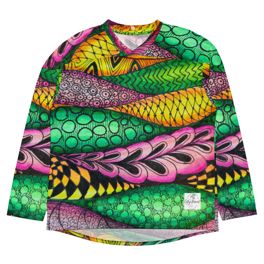 Hockey Fan Jersey - Zen Bloom - Colorful Zentangle Artwork Design, Wearable Art Shirt