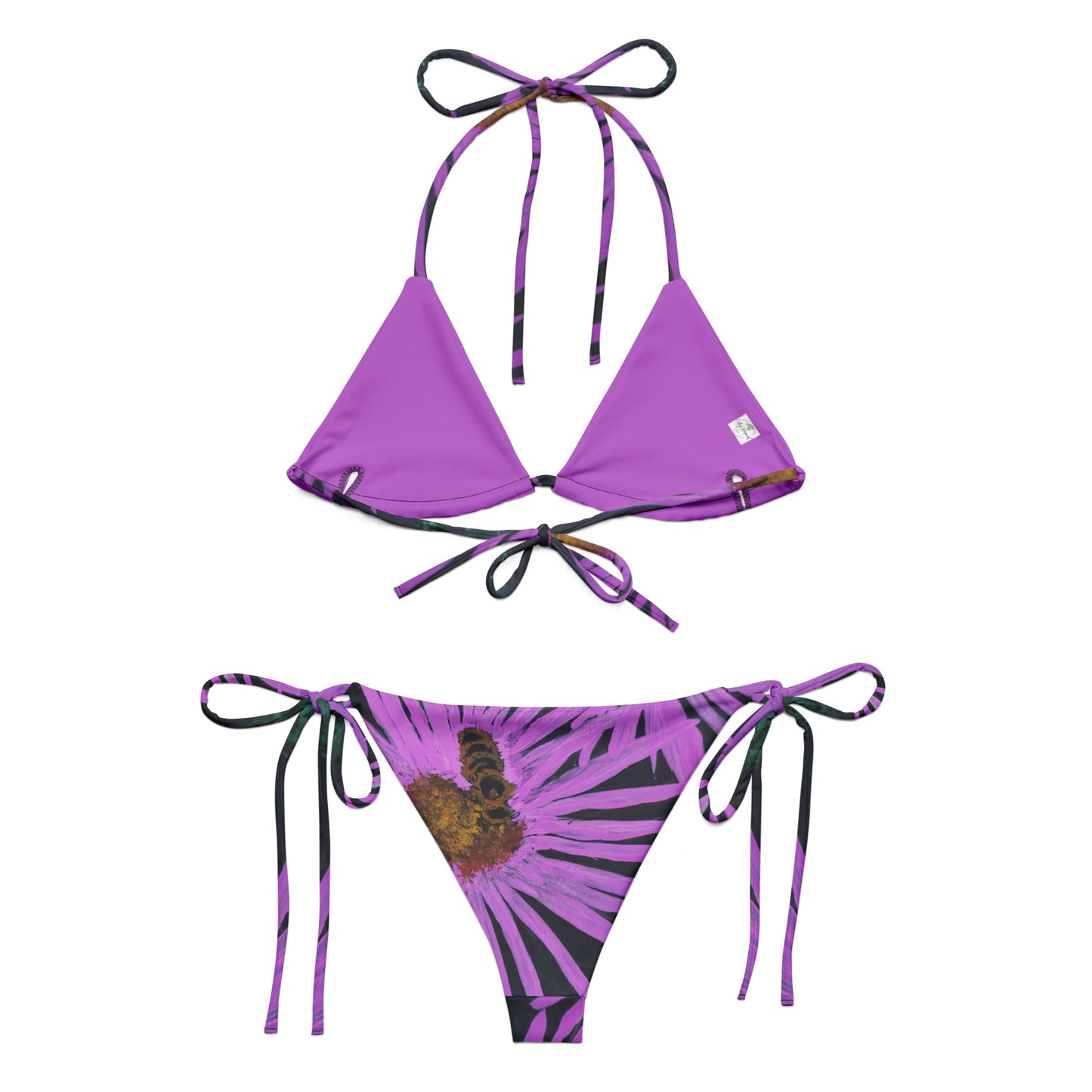 String Bikini - Purple Aster Flower with Bee - Colorful Floral Artwork Design