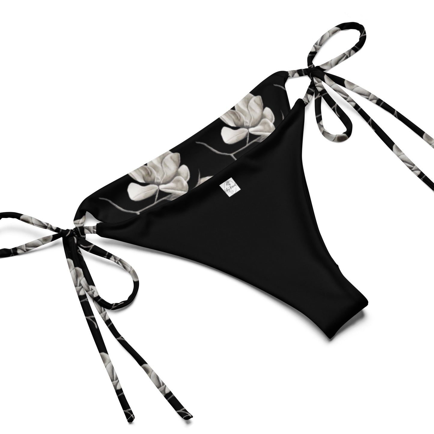 String Bikini - Midnight Magnolias - Monochrome Black and White Floral Artwork Design