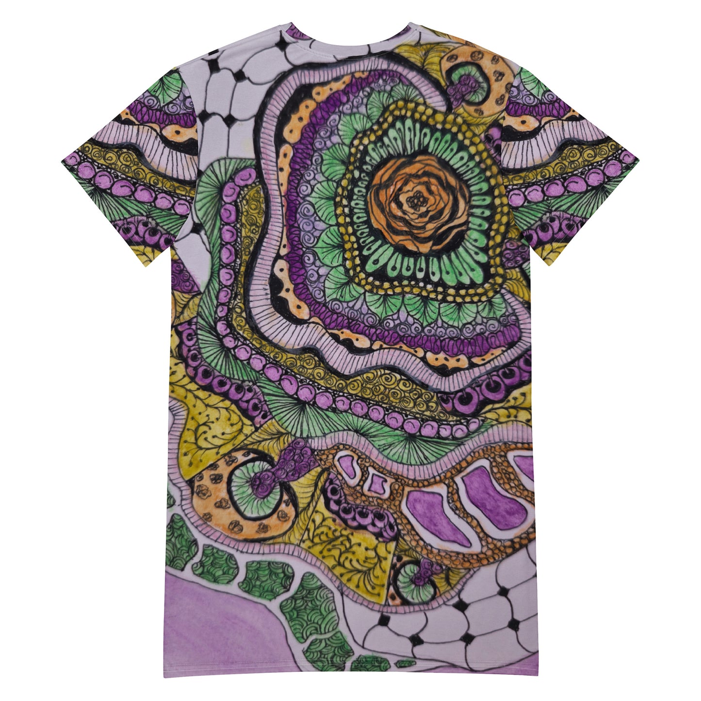 T-shirt Dress - Zen Floral Bliss - Colorful Zentangle Artwork Design by Cathy Dement