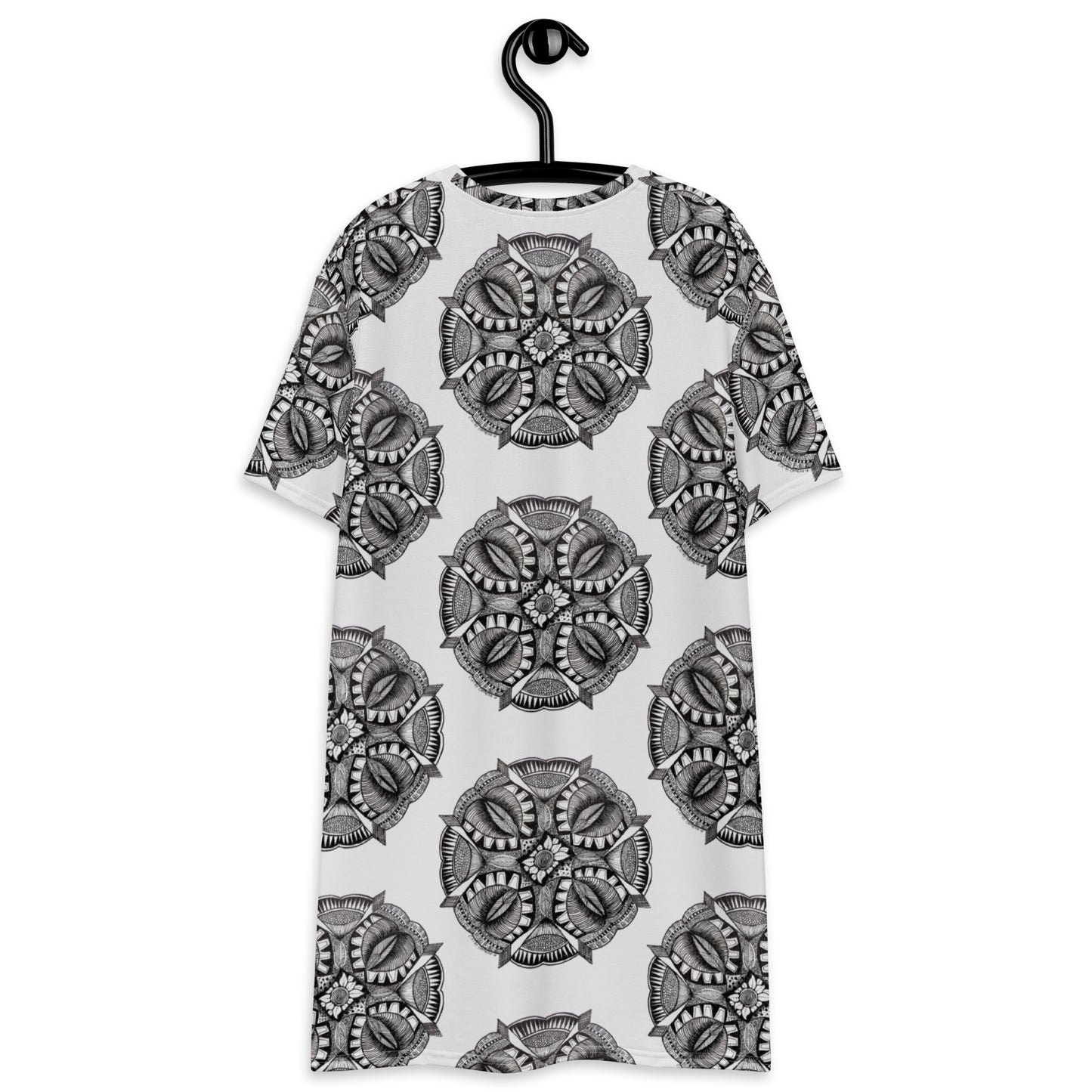 T-shirt Dress - Zen-Dala - Monochrome Zentangle Artwork Design by Cathy Dement