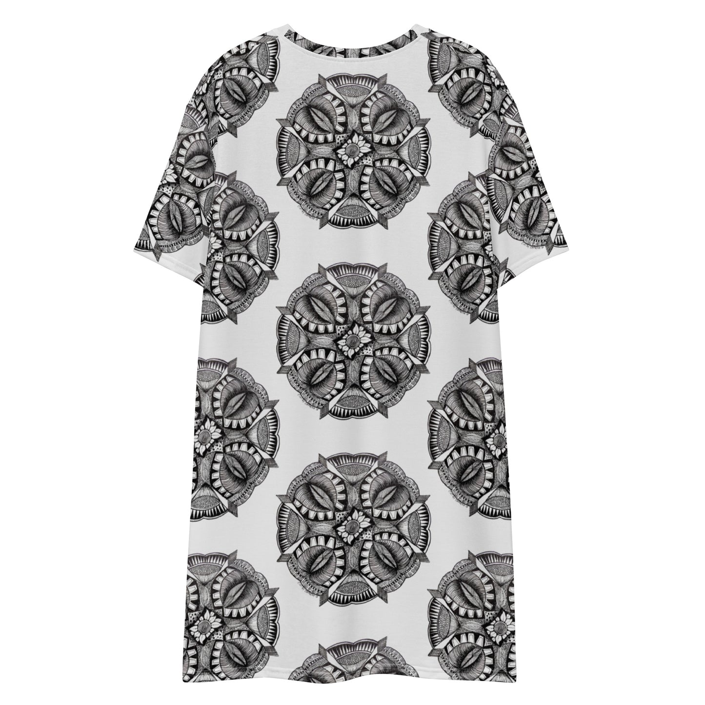 T-shirt Dress - Zen-Dala - Monochrome Zentangle Artwork Design by Cathy Dement