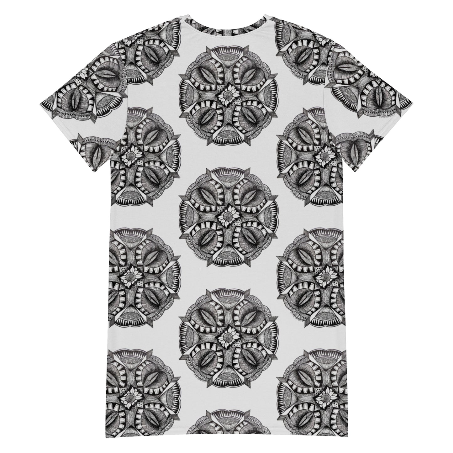 T-shirt Dress - Zen-Dala - Monochrome Zentangle Artwork Design by Cathy Dement