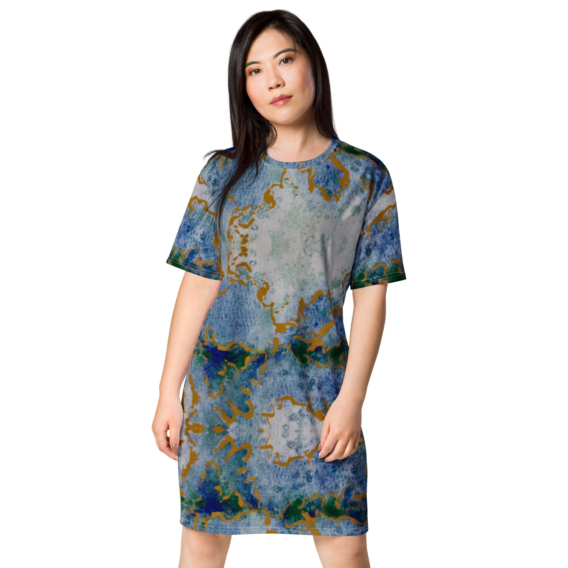 Celestial Dreamscape T-Shirt Dress - Abstract Watercolor Artwork by Cathy Dement