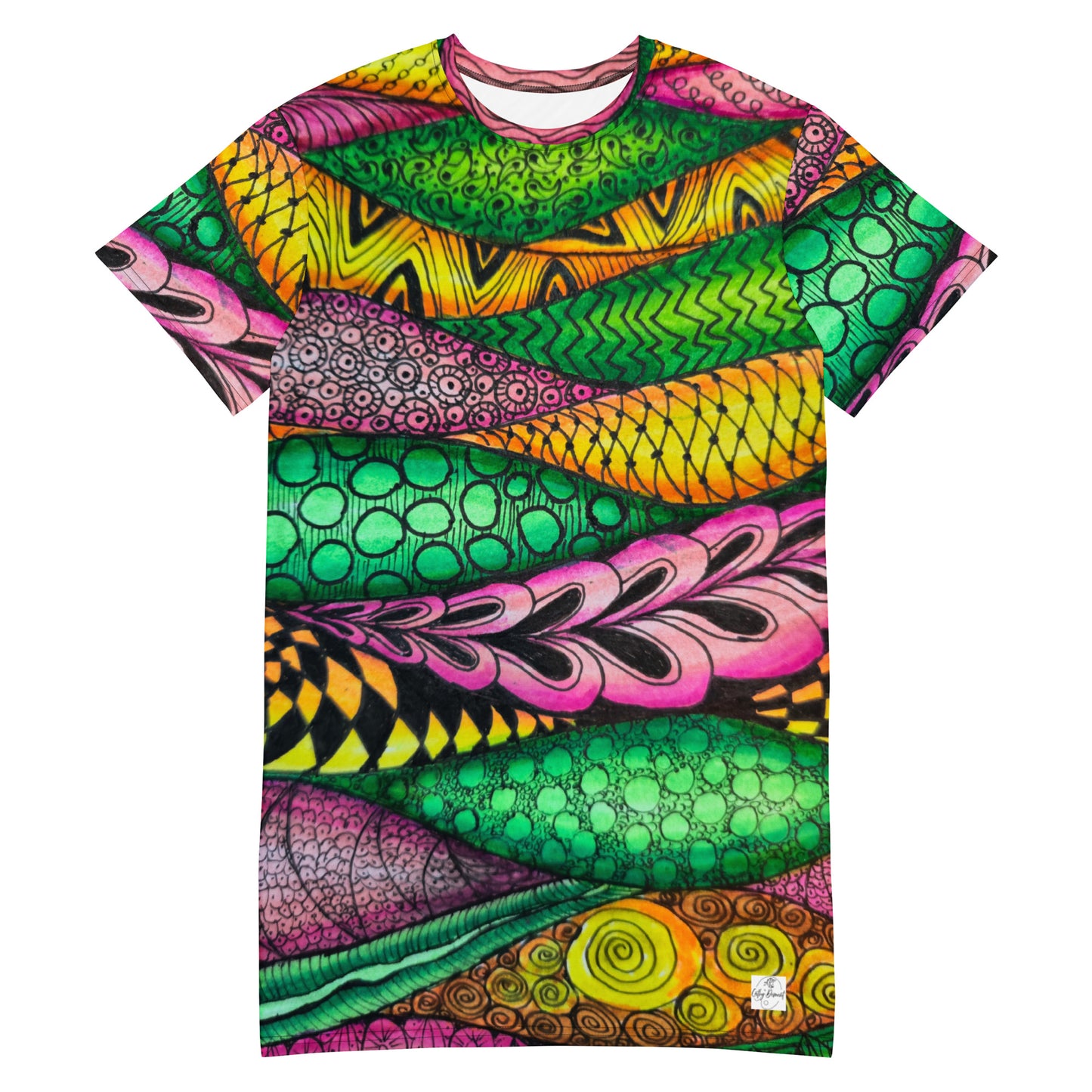 T-shirt Dress - Zen Bloom - Colorful Zentangle Artwork Design by Cathy Dement