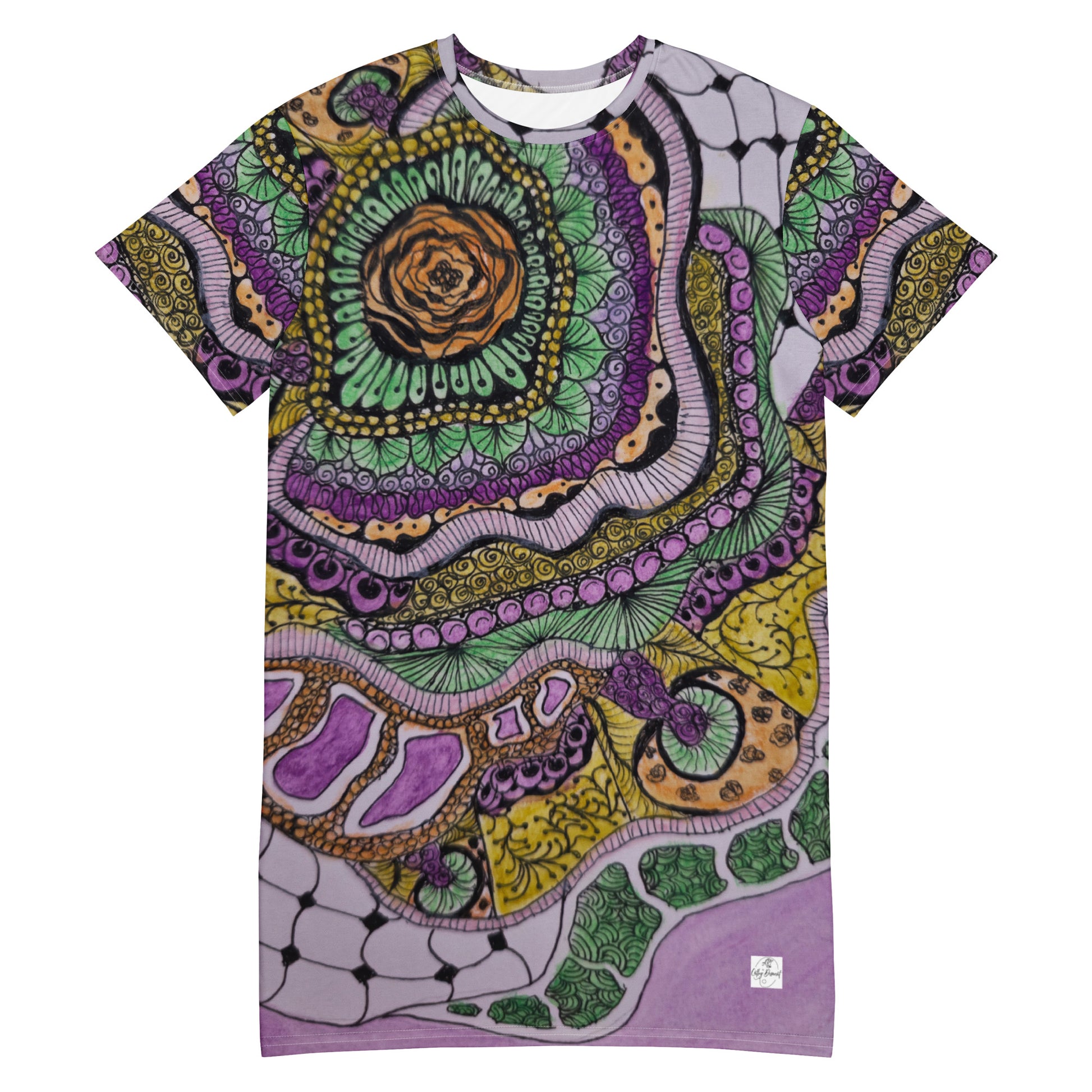 T-shirt Dress - Zen Floral Bliss - Colorful Zentangle Artwork Design by Cathy Dement