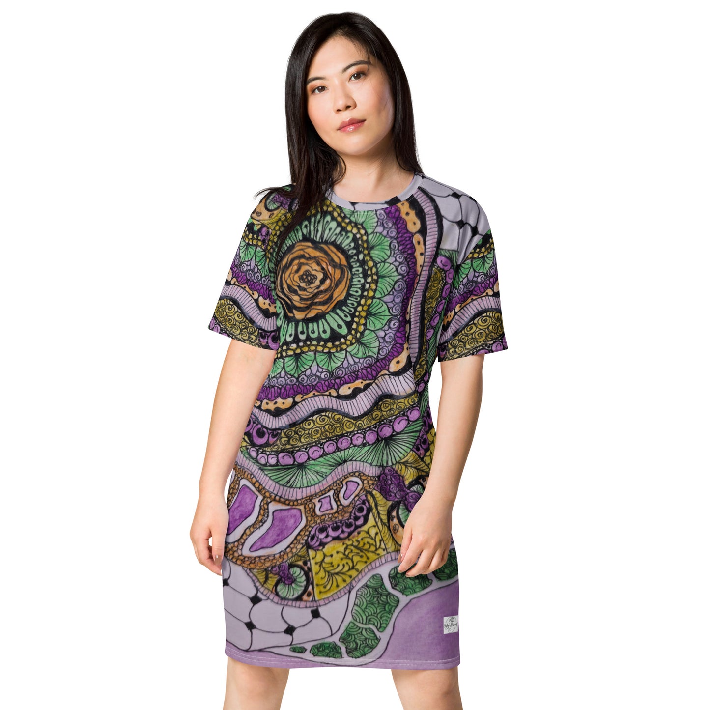 T-shirt Dress - Zen Floral Bliss - Colorful Zentangle Artwork Design by Cathy Dement