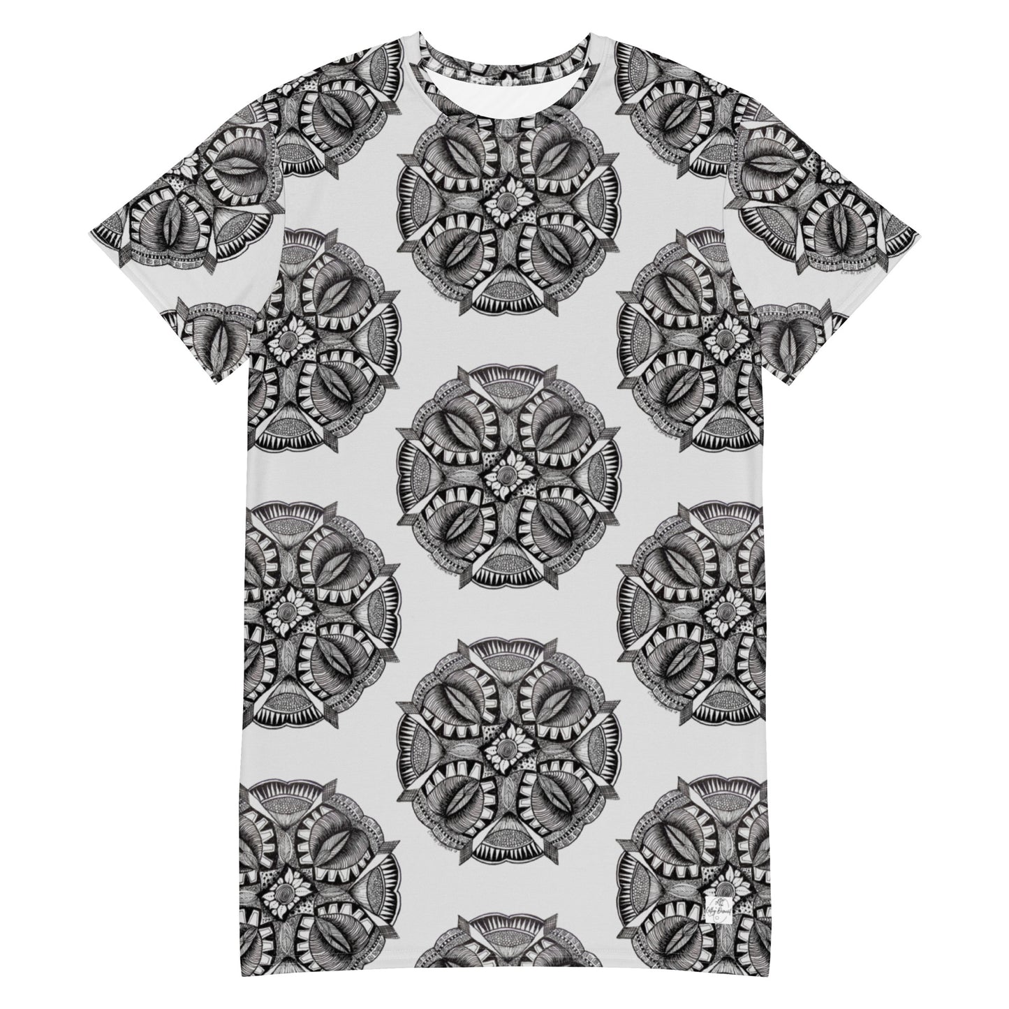 T-shirt Dress - Zen-Dala - Monochrome Zentangle Artwork Design by Cathy Dement