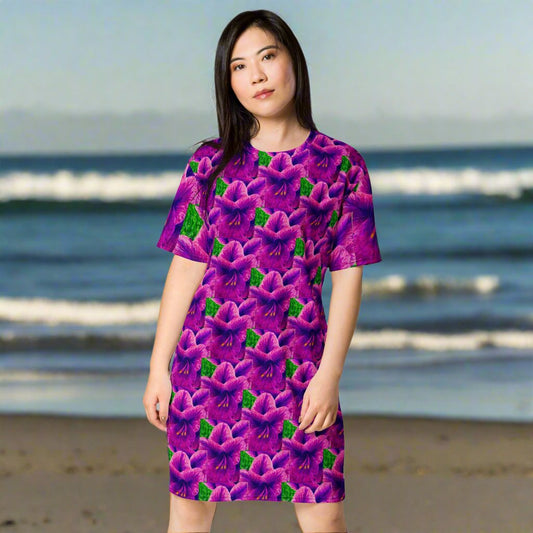 T-shirt Dress - Royal Reverie - Purple Gladiola Artwork Design by Cathy Dement