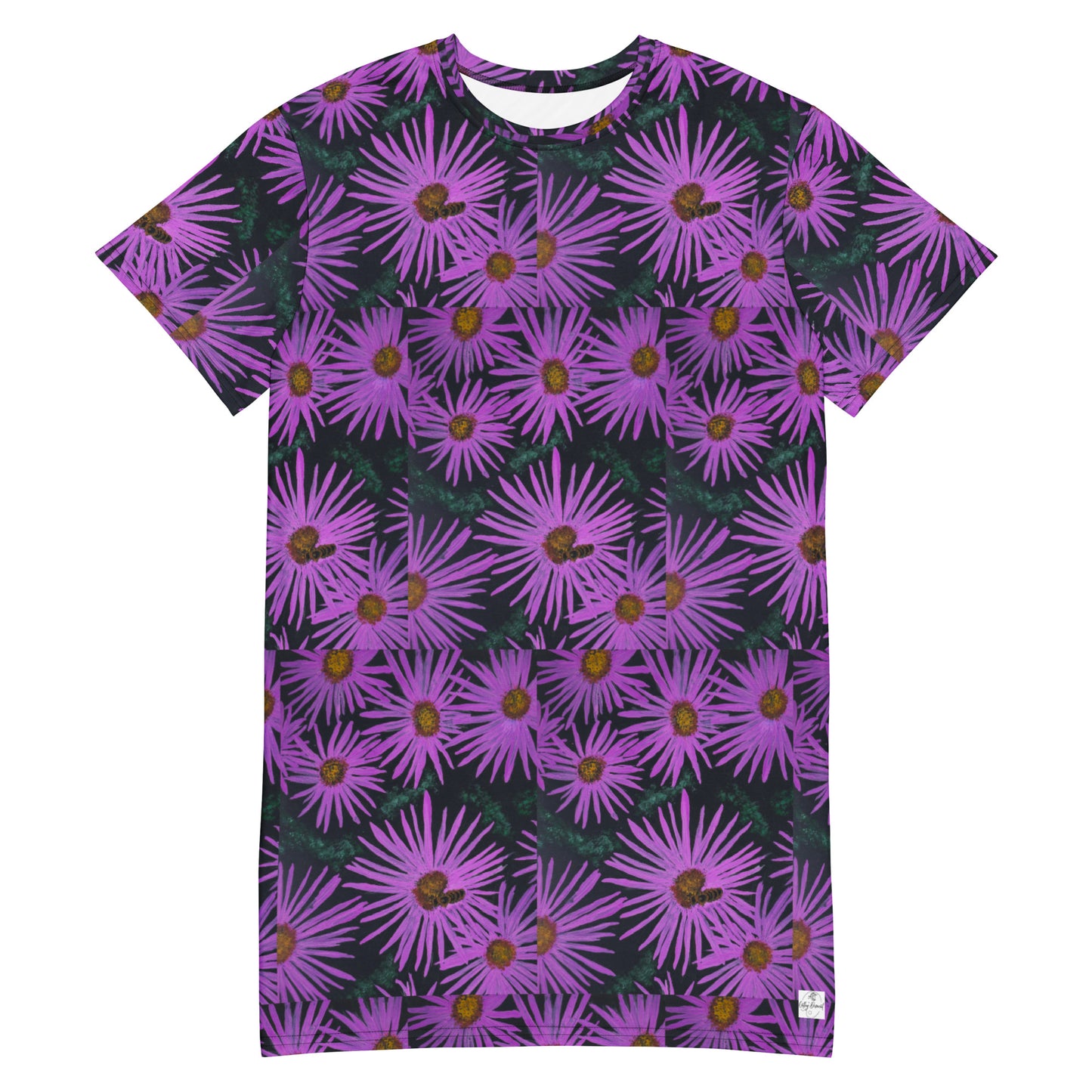 T-shirt Dress - Purple Aster Flowers with Bee - Colorful Floral Artwork Design by Cathy Dement