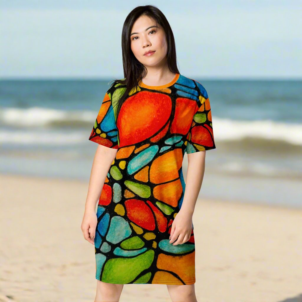 T-shirt Dress - Petals in Motion - Colorful Abstract Floral Artwork Design by Cathy Dement