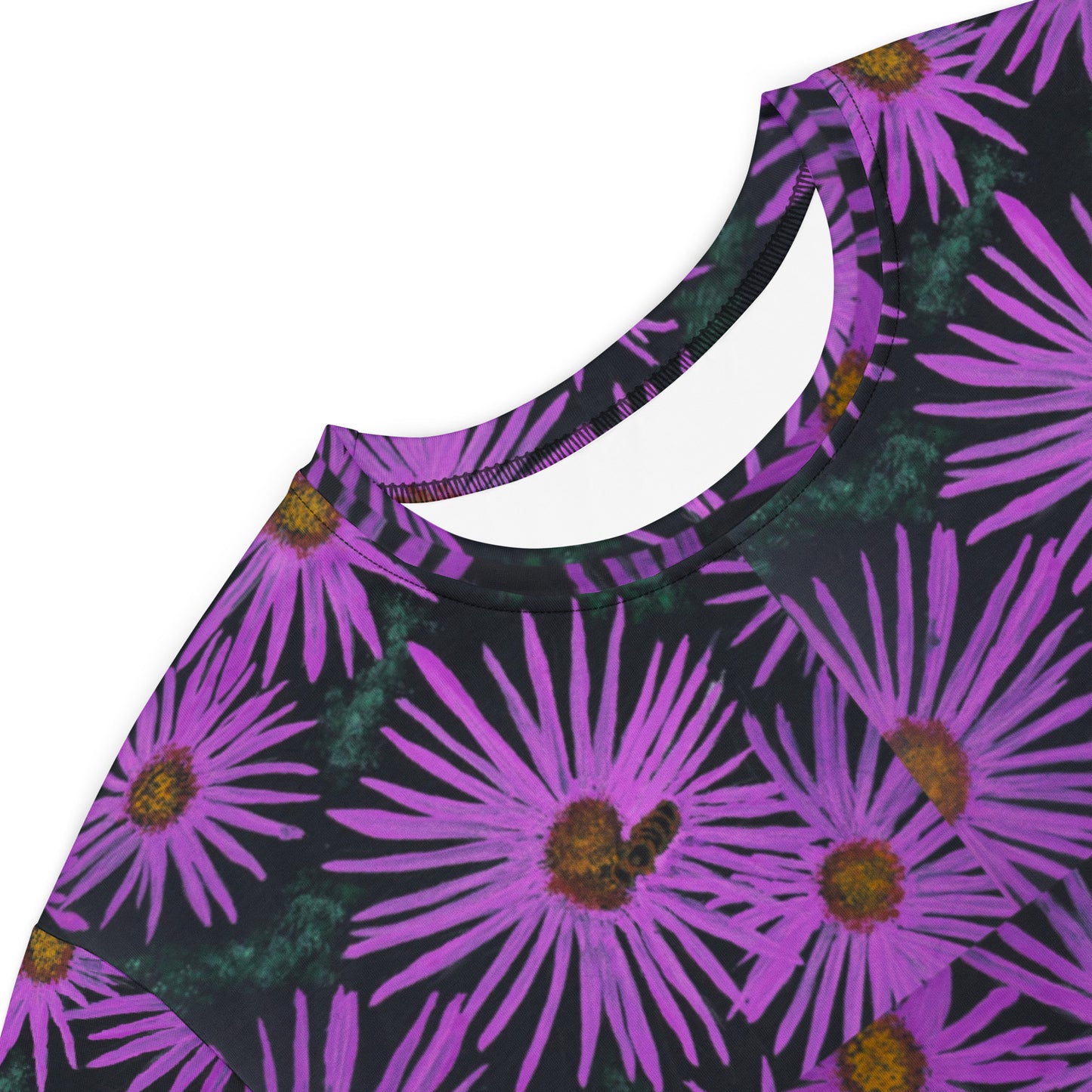 T-shirt Dress - Purple Aster Flowers with Bee - Colorful Floral Artwork Design by Cathy Dement