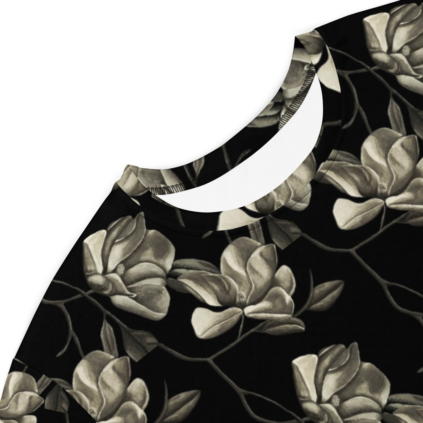 T-shirt Dress - Midnight Magnolias - Monochrome Black and White Magnolia Artwork Design by Cathy Dement