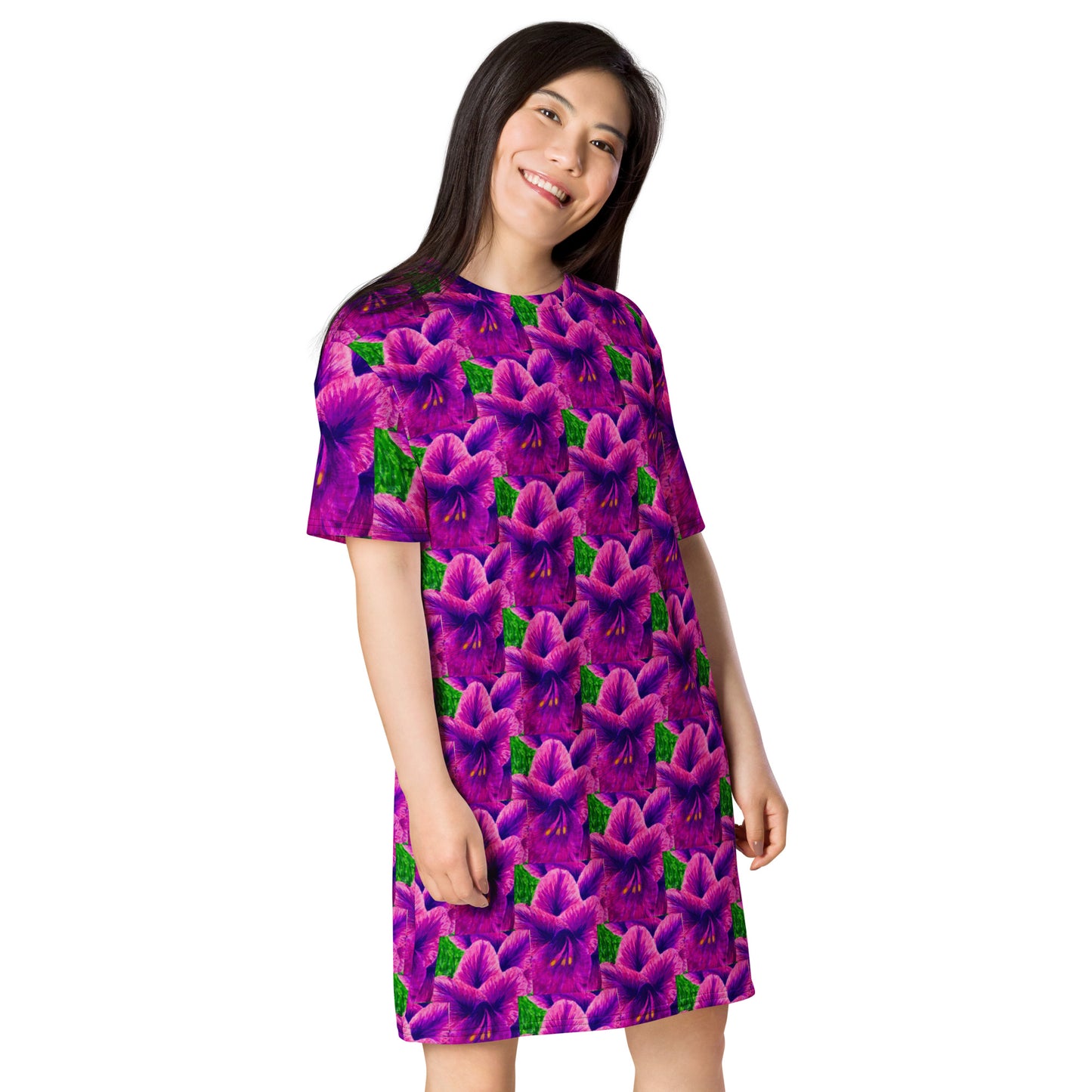 T-shirt Dress - Royal Reverie - Purple Gladiola Artwork Design by Cathy Dement