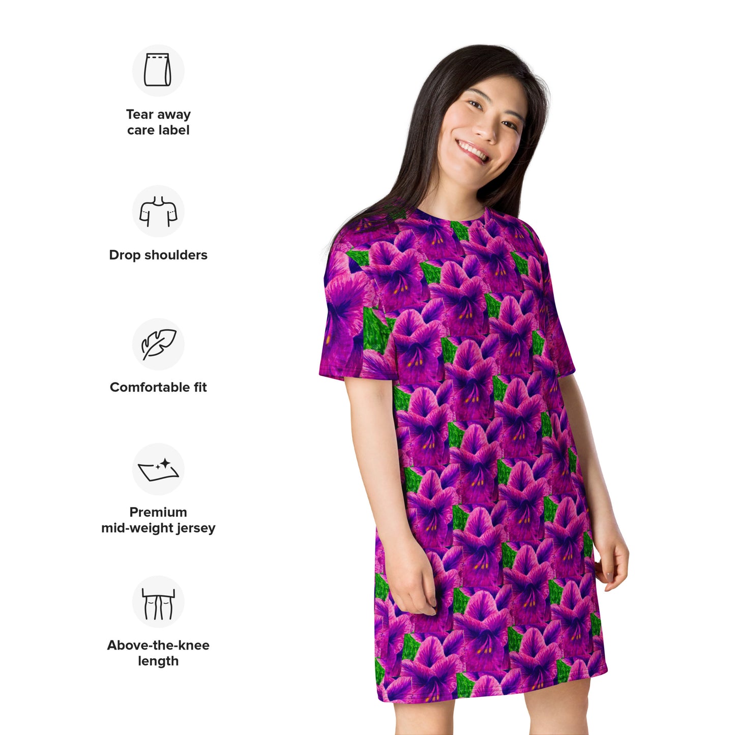 T-shirt Dress - Royal Reverie - Purple Gladiola Artwork Design by Cathy Dement