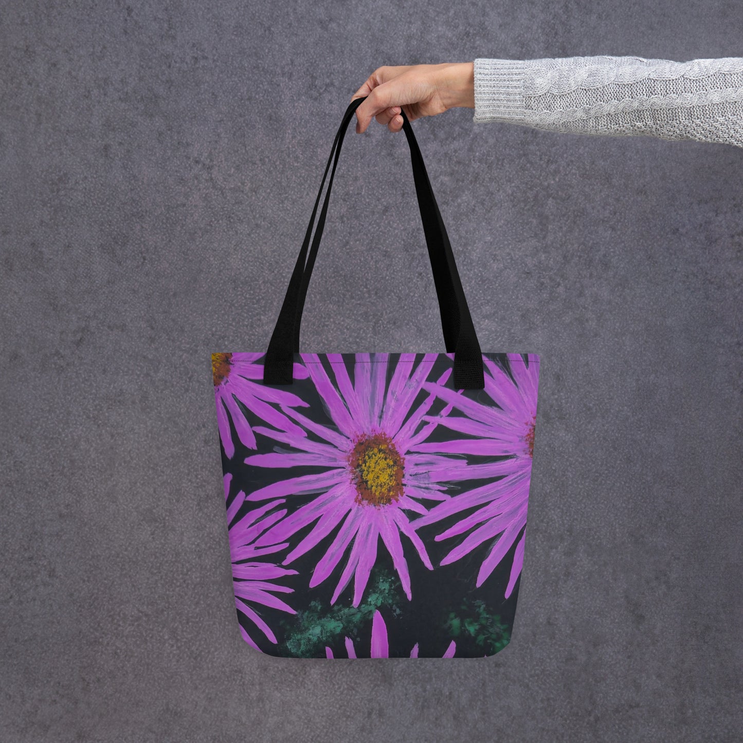 Tote Bag - Purple Aster Flowers with Bee, Colorful Floral Artwork Design