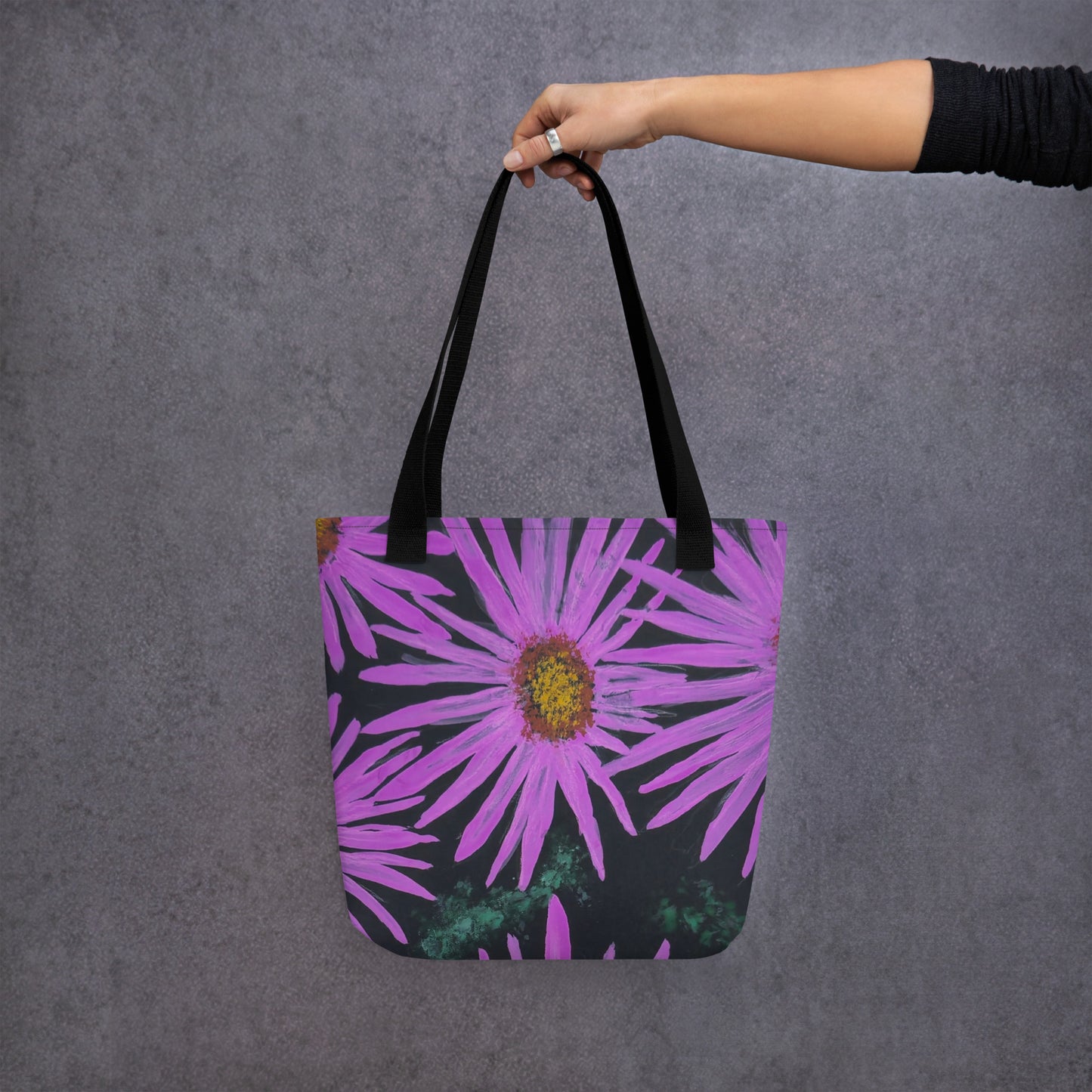 Tote Bag - Purple Aster Flowers with Bee, Colorful Floral Artwork Design