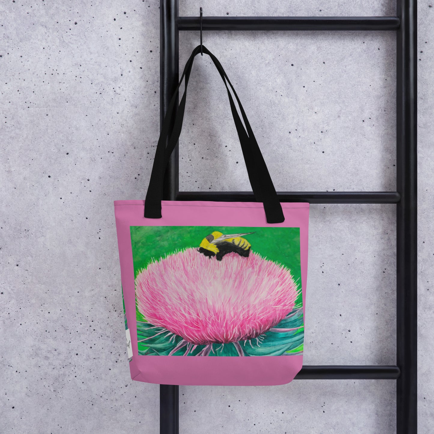 Pink Tote bag: Bumble Bee Bliss Floral Artwork Design