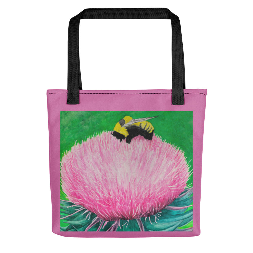 Pink Tote bag: Bumble Bee Bliss Floral Artwork Design