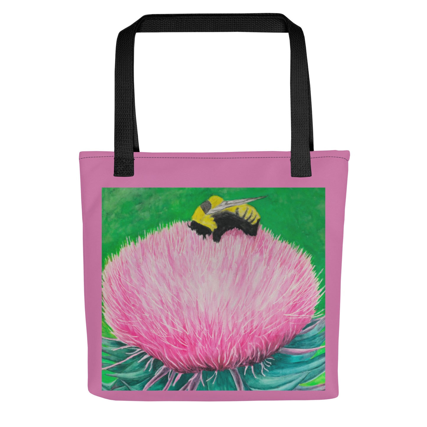 Pink Tote bag: Bumble Bee Bliss Floral Artwork Design