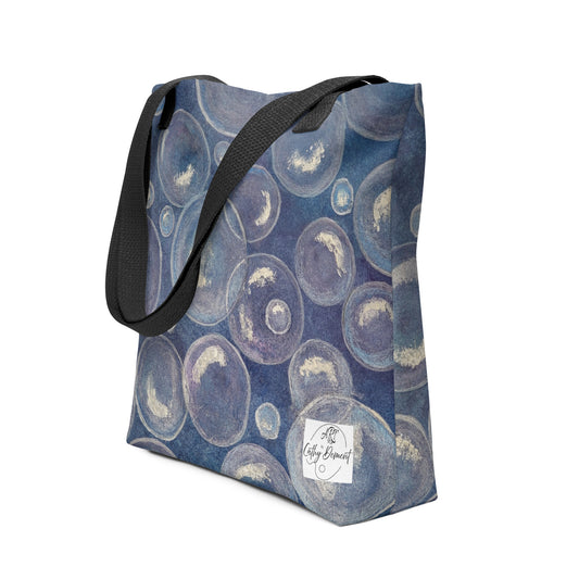 Tranquil Reflections: Blue and White Reflective Bubble Design Tote bag