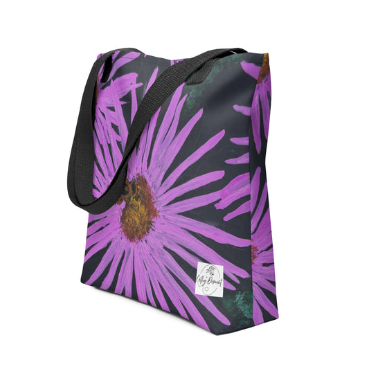 Tote Bag - Purple Aster Flowers with Bee, Colorful Floral Artwork Design