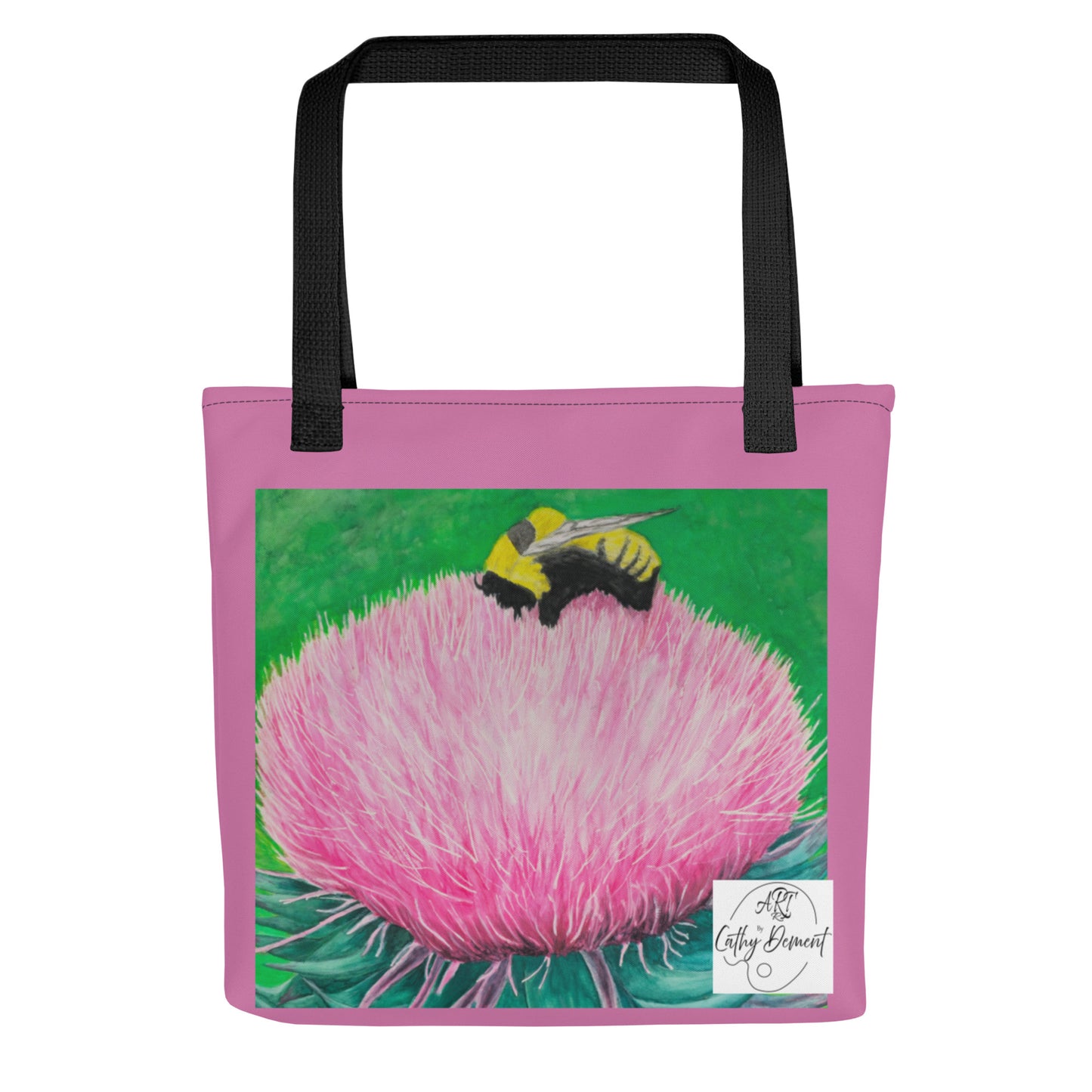 Pink Tote bag: Bumble Bee Bliss Floral Artwork Design