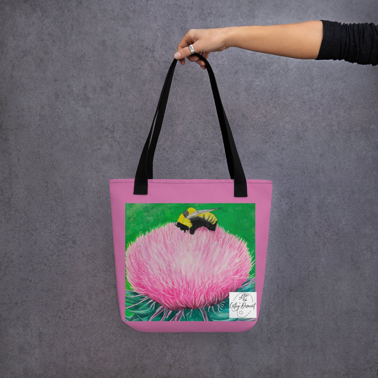 Pink Tote bag: Bumble Bee Bliss Floral Artwork Design