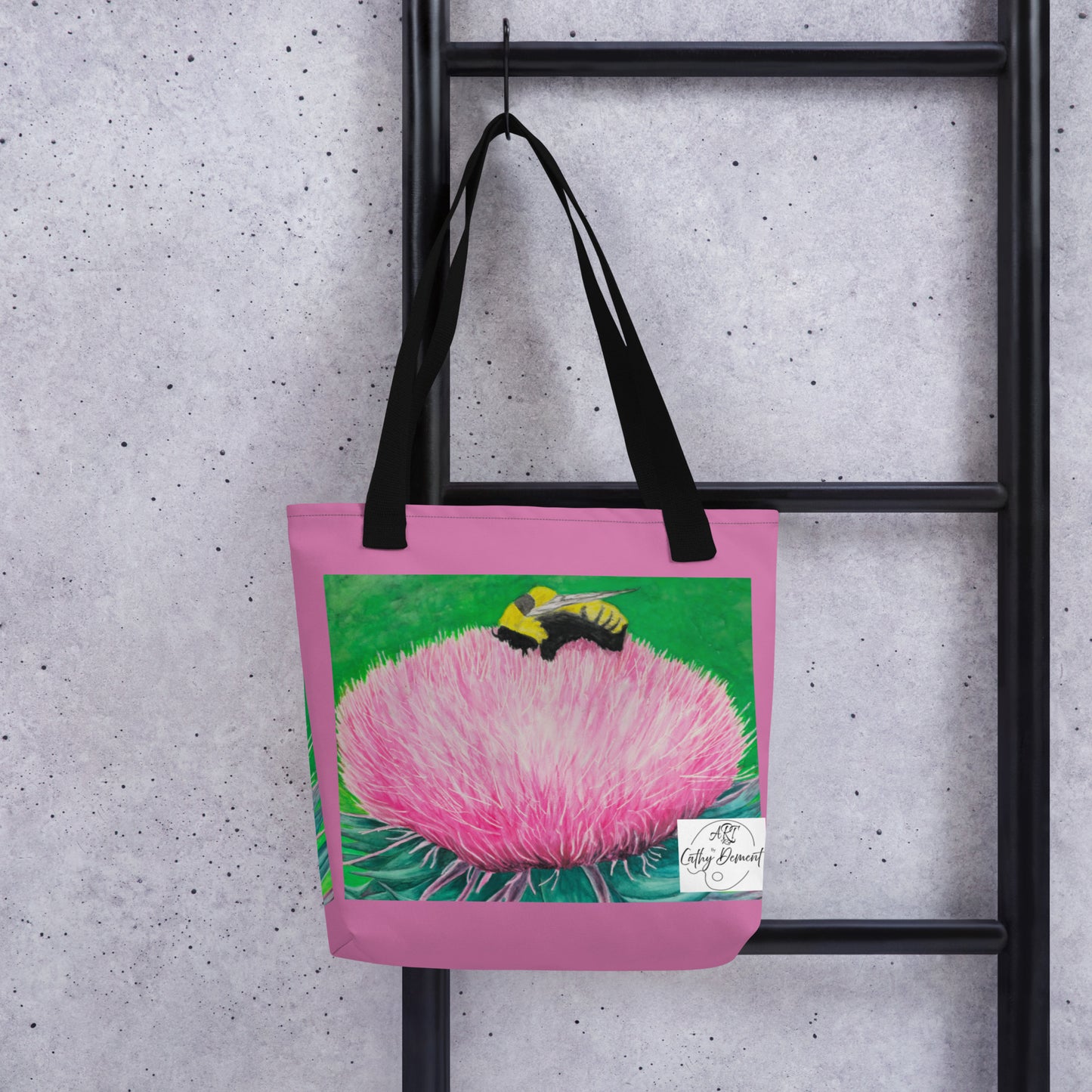 Pink Tote bag: Bumble Bee Bliss Floral Artwork Design