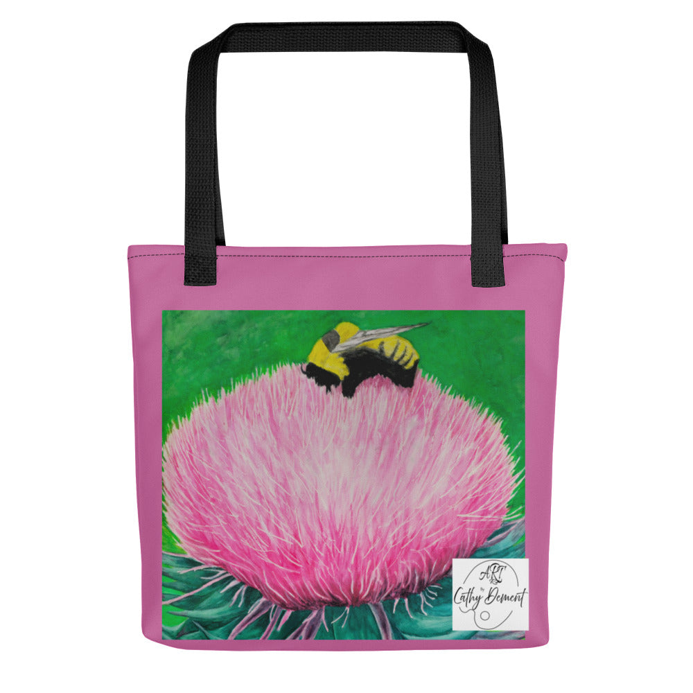 Pink Tote bag: Bumble Bee Bliss Floral Artwork Design