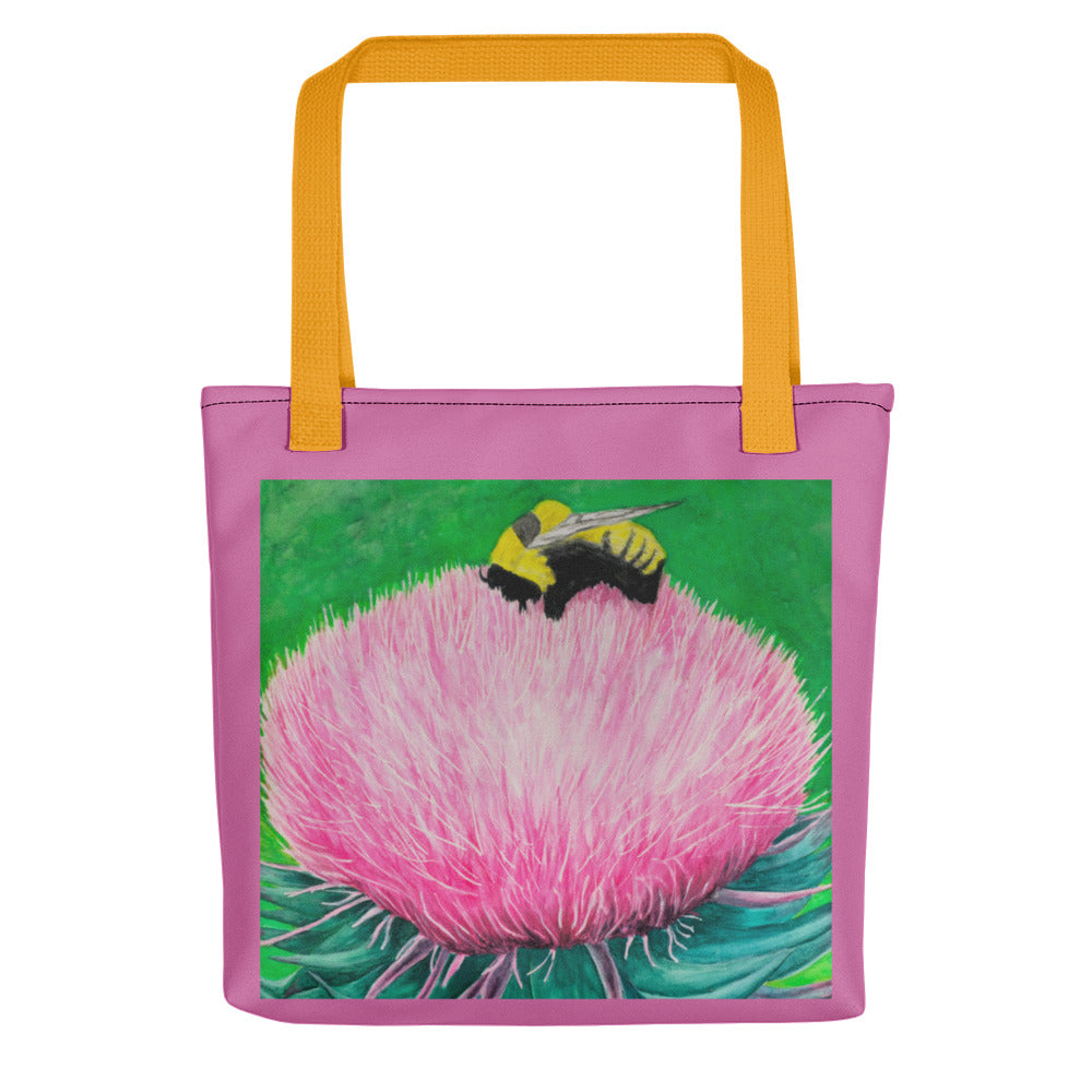 Pink Tote bag: Bumble Bee Bliss Floral Artwork Design