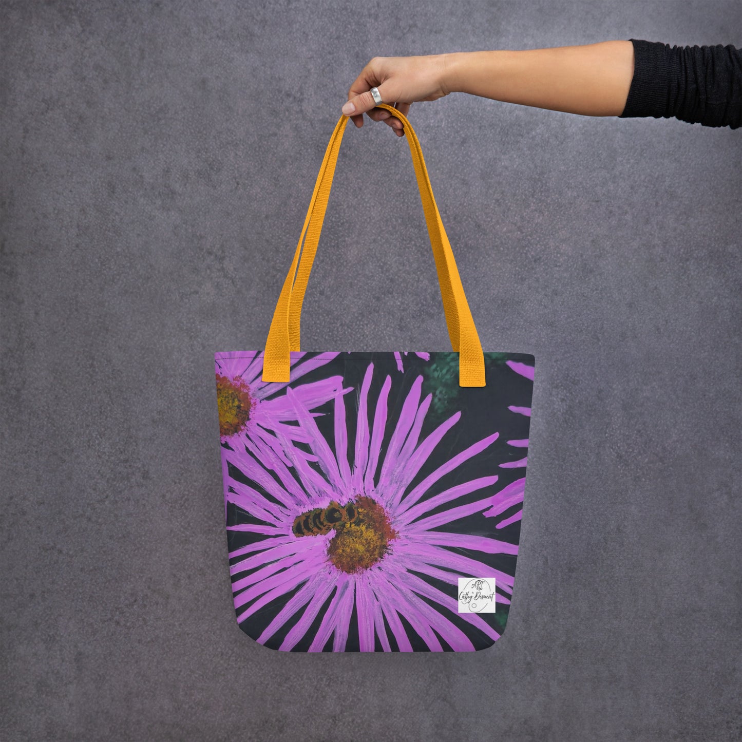 Tote Bag - Purple Aster Flowers with Bee, Colorful Floral Artwork Design