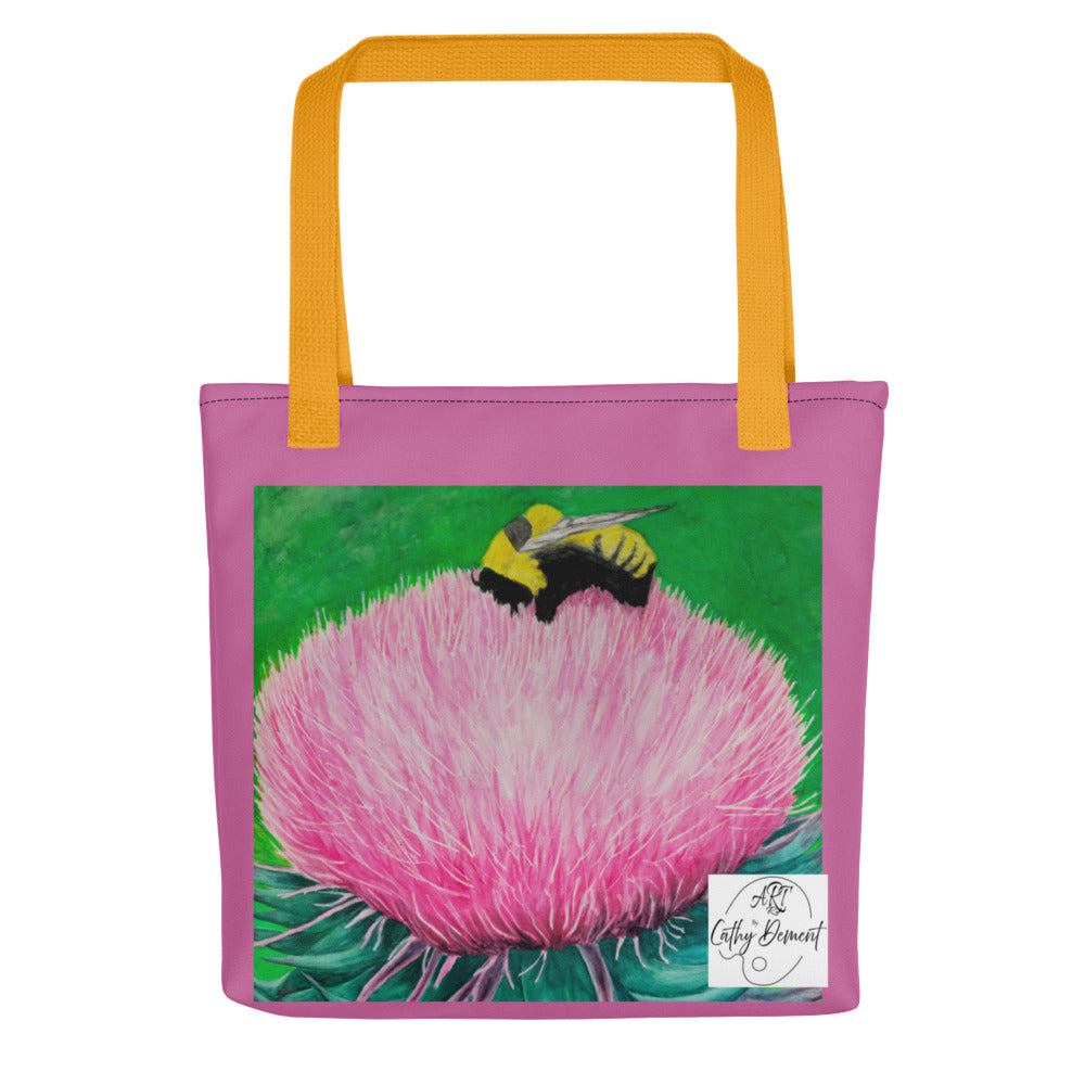 Pink Tote bag: Bumble Bee Bliss Floral Artwork Design