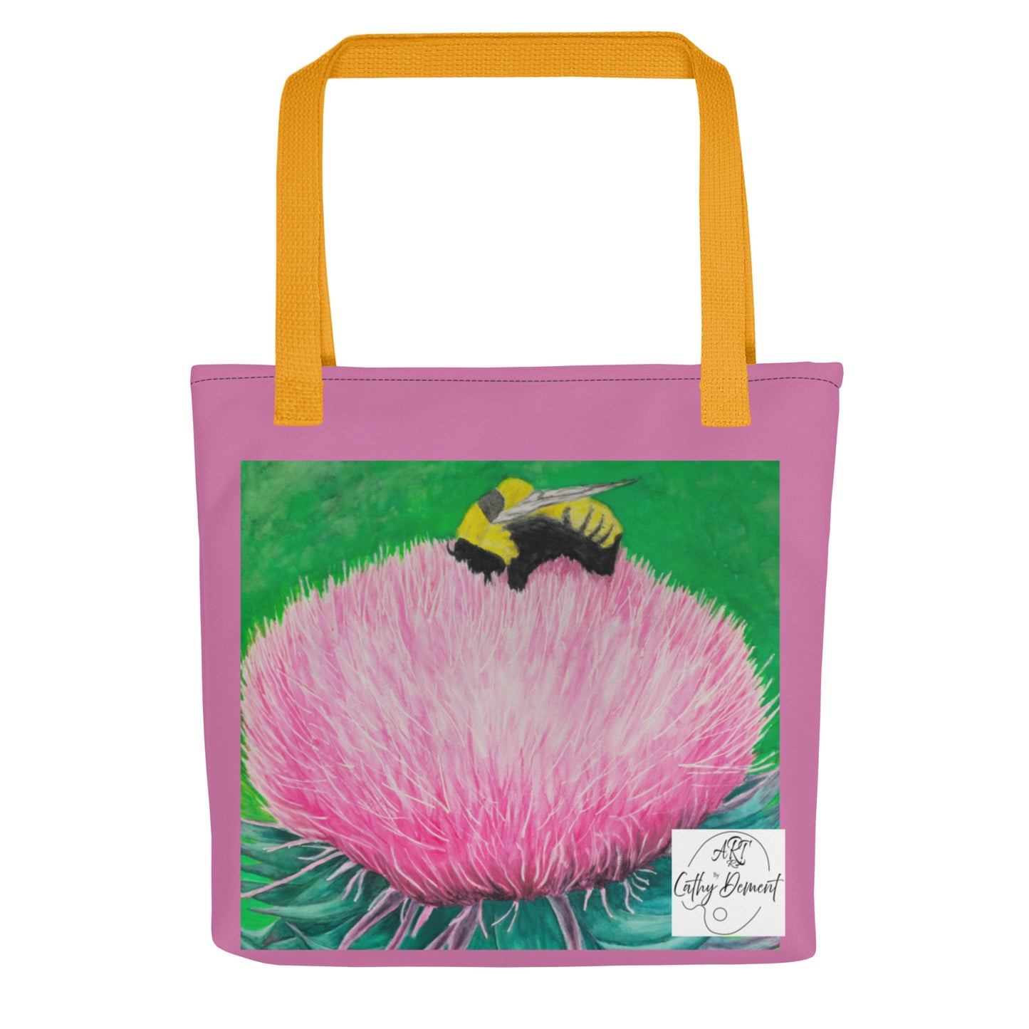 Pink Tote bag: Bumble Bee Bliss Floral Artwork Design