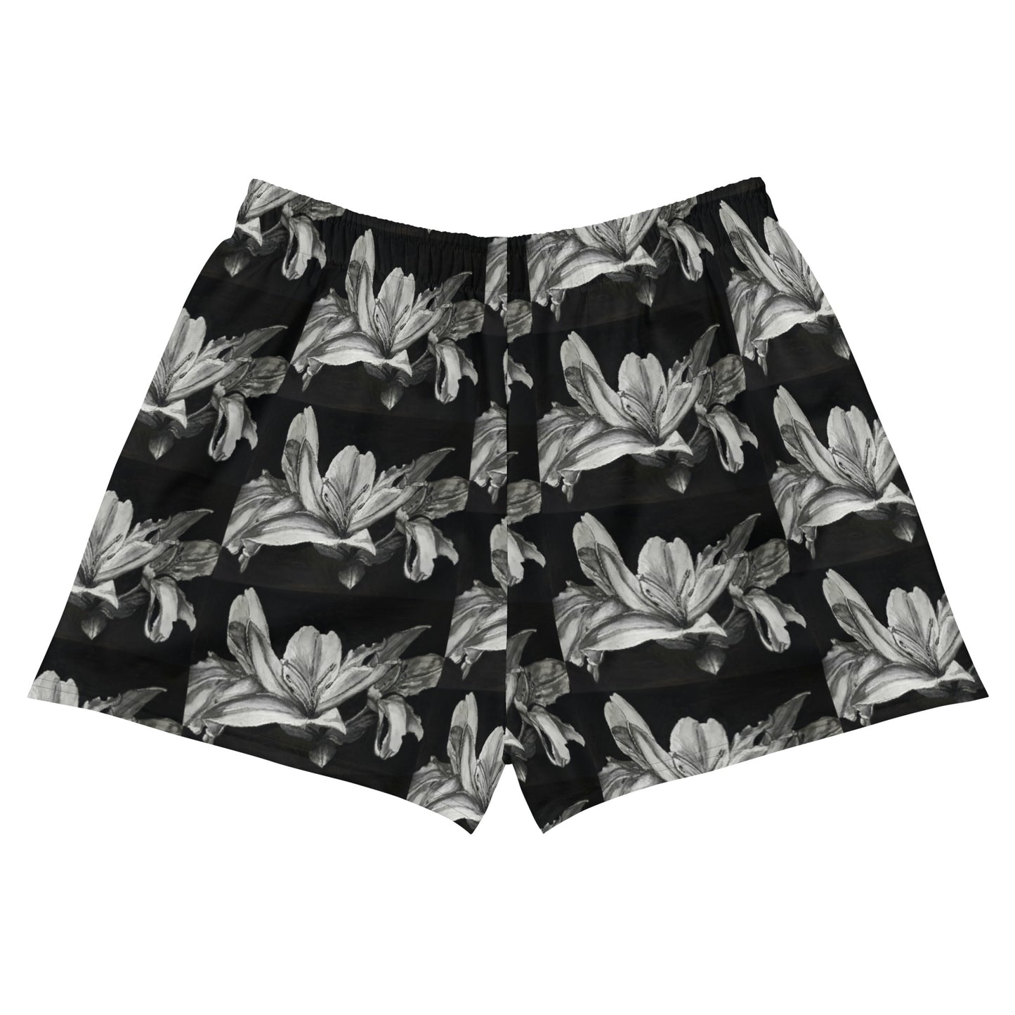 Athletic Shorts - Floral Elegance - Monochrome Lily Florwer Artwork Design