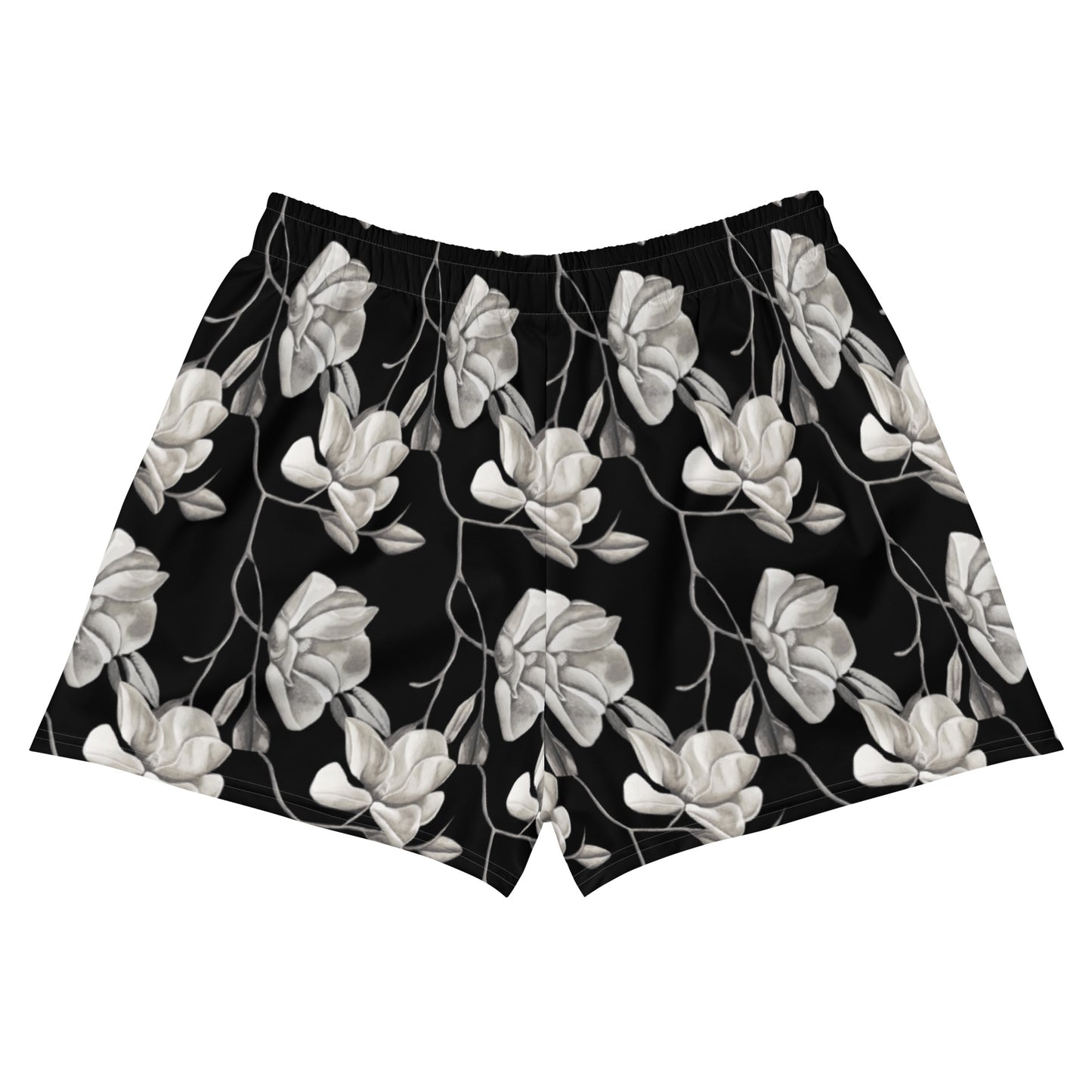 Athletic Shorts - Midnight Magnolias - Monochrome Floral Artwork Design