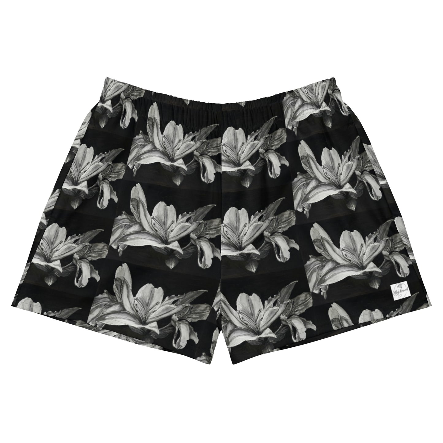 Athletic Shorts - Floral Elegance - Monochrome Lily Florwer Artwork Design