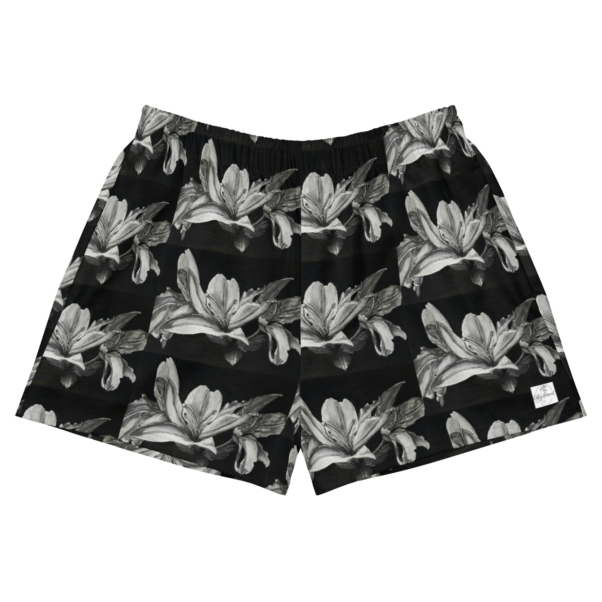 Athletic Shorts - Floral Elegance - Monochrome Lily Florwer Artwork Design