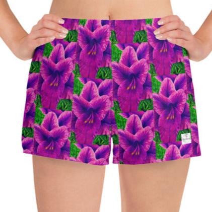 Athletic Shorts - Royal Reverie - Purple Gladioloa - Colorful Floral Artwork Design