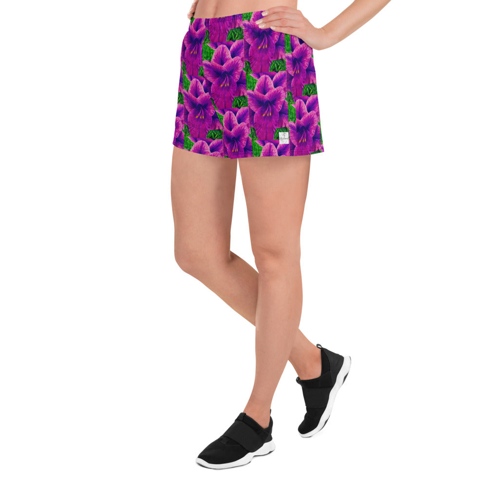 Athletic Shorts - Royal Reverie - Purple Gladioloa - Colorful Floral Artwork Design