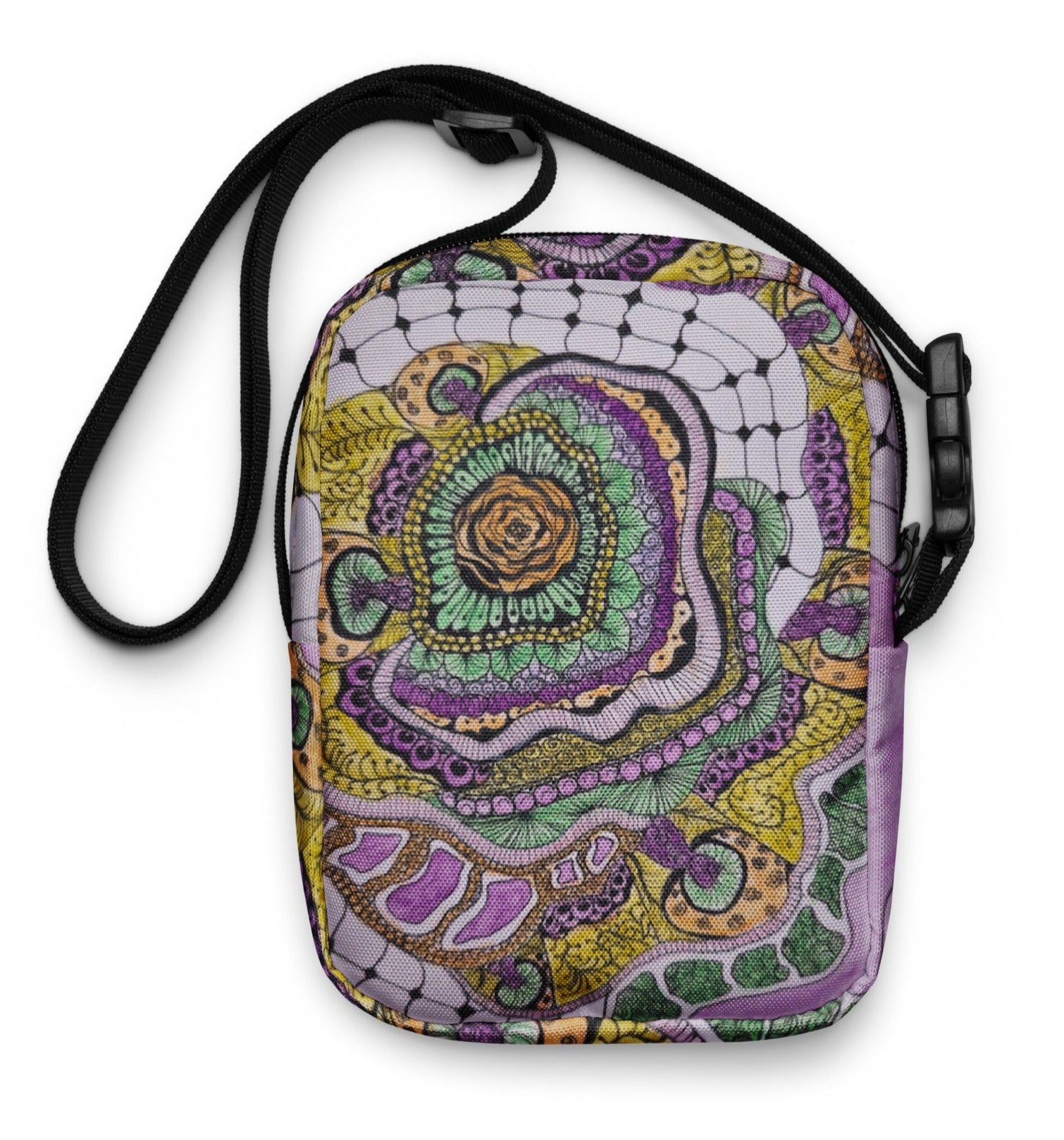 Utility crossbody bag: Zen Floral Bliss: Zentangle Design Artwork