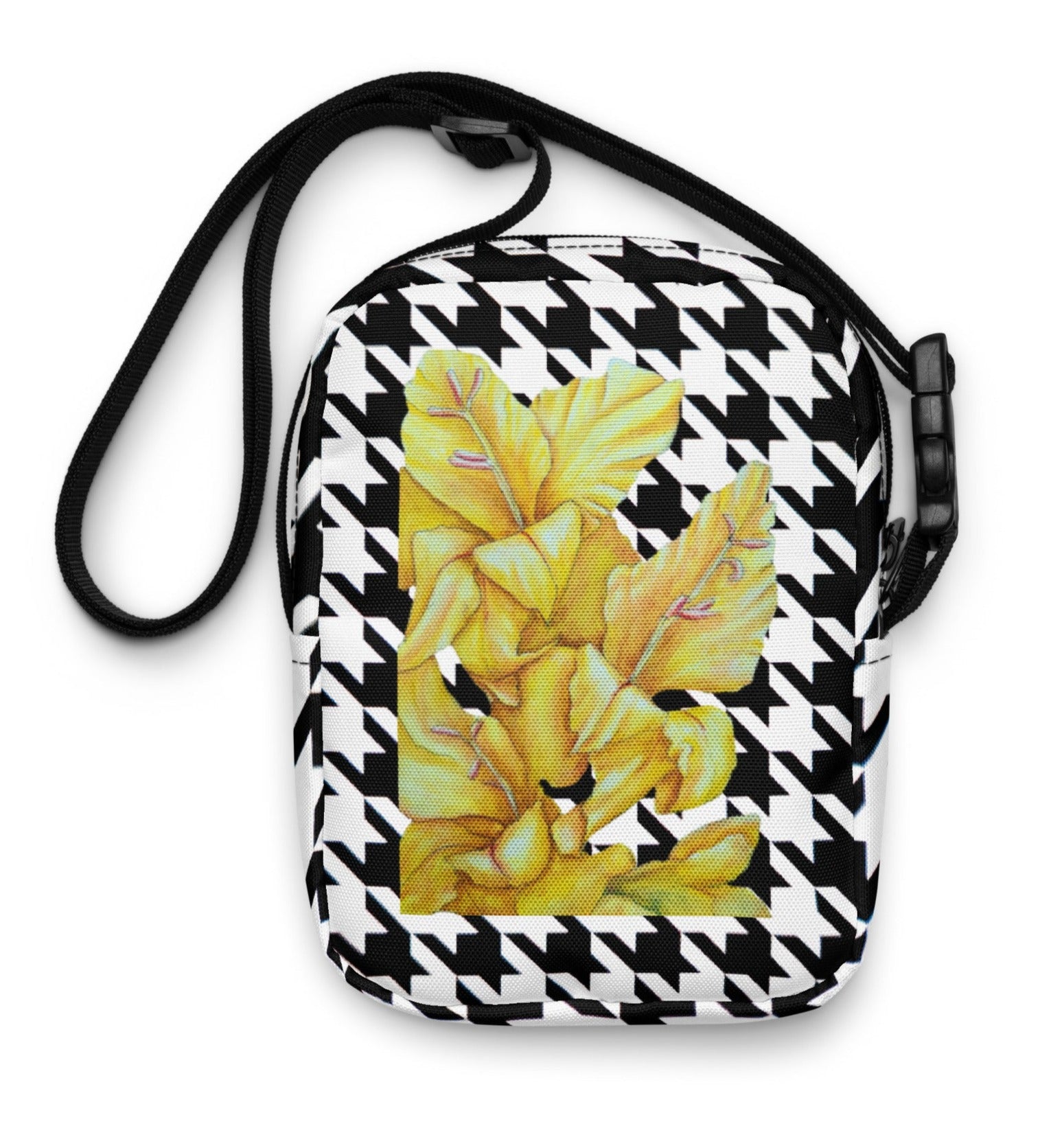 Sunny Blooms: Yellow Hound's Tooth Gladiola Artwork Utility crossbody bag