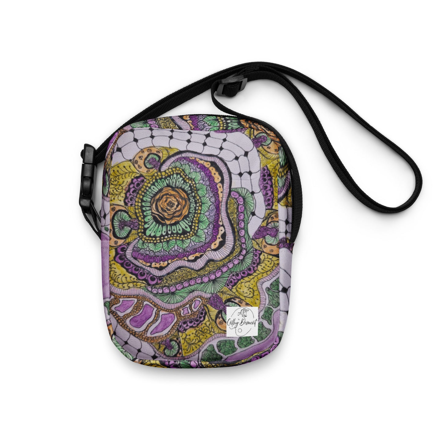 Utility crossbody bag: Zen Floral Bliss: Zentangle Design Artwork