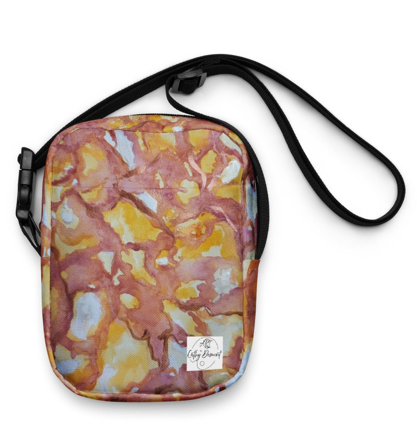 Utility Crossbody Bag: Sunset Veil Red And Gold Abstract Artwork Design