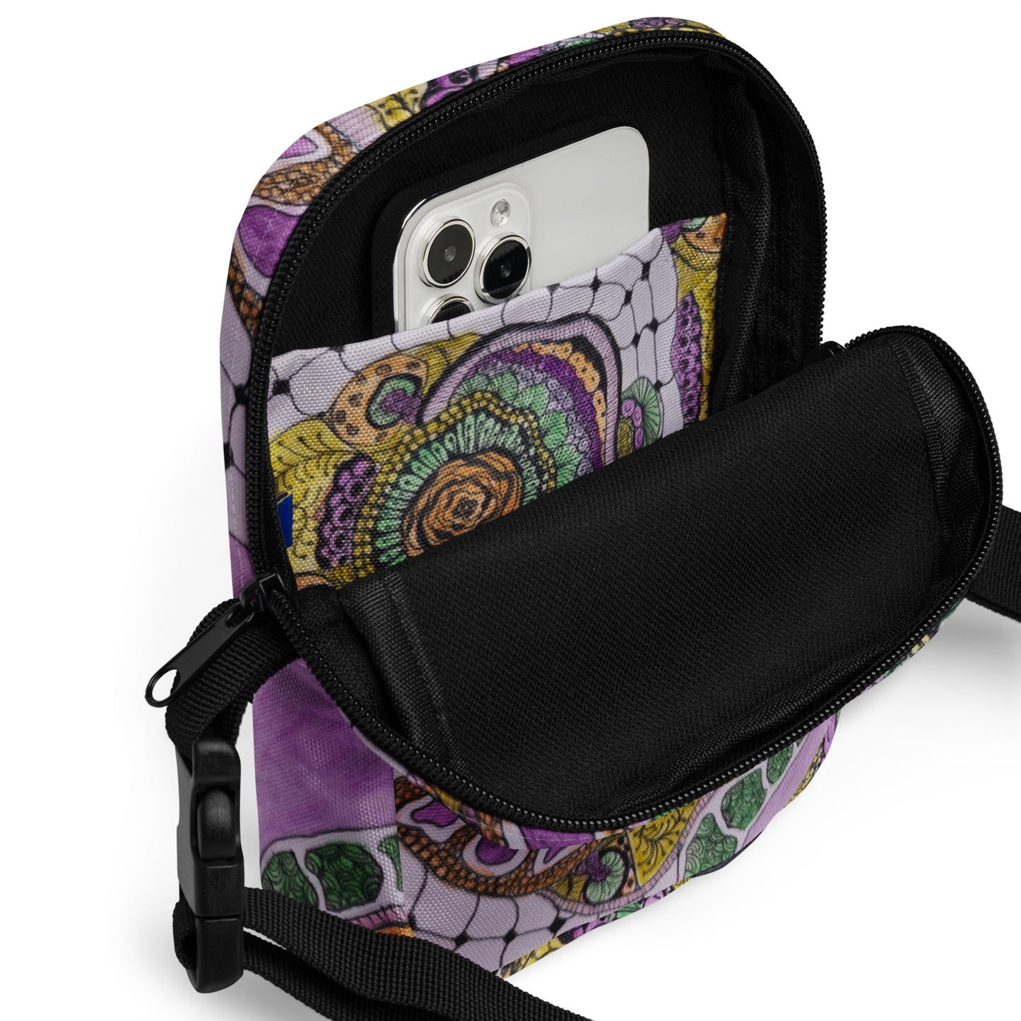 Utility crossbody bag: Zen Floral Bliss: Zentangle Design Artwork