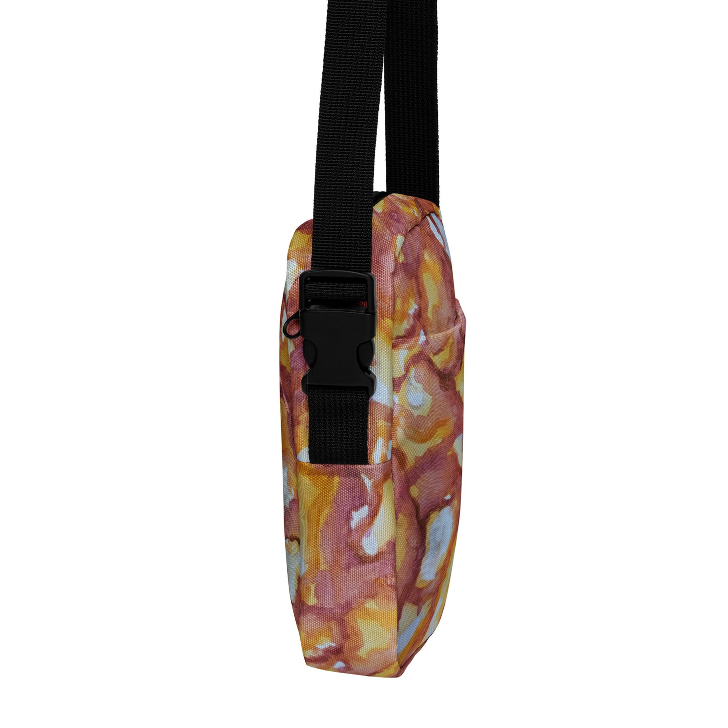 Utility Crossbody Bag: Sunset Veil Red And Gold Abstract Artwork Design